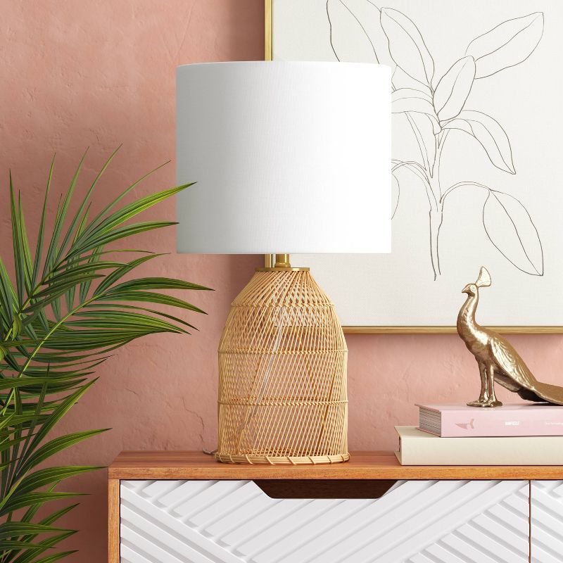 Rattan Diagonal Weave Table Lamp Tan - Opalhouse™, 3 of 13