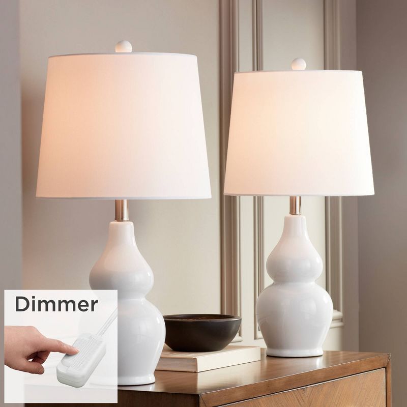 360 Lighting Jane Modern Table Lamps 25" High Set of 2 White Ceramic with Dimmers Fabric Drum Shade for Bedroom Living Room Bedside Nightstand Office, 2 of 10
