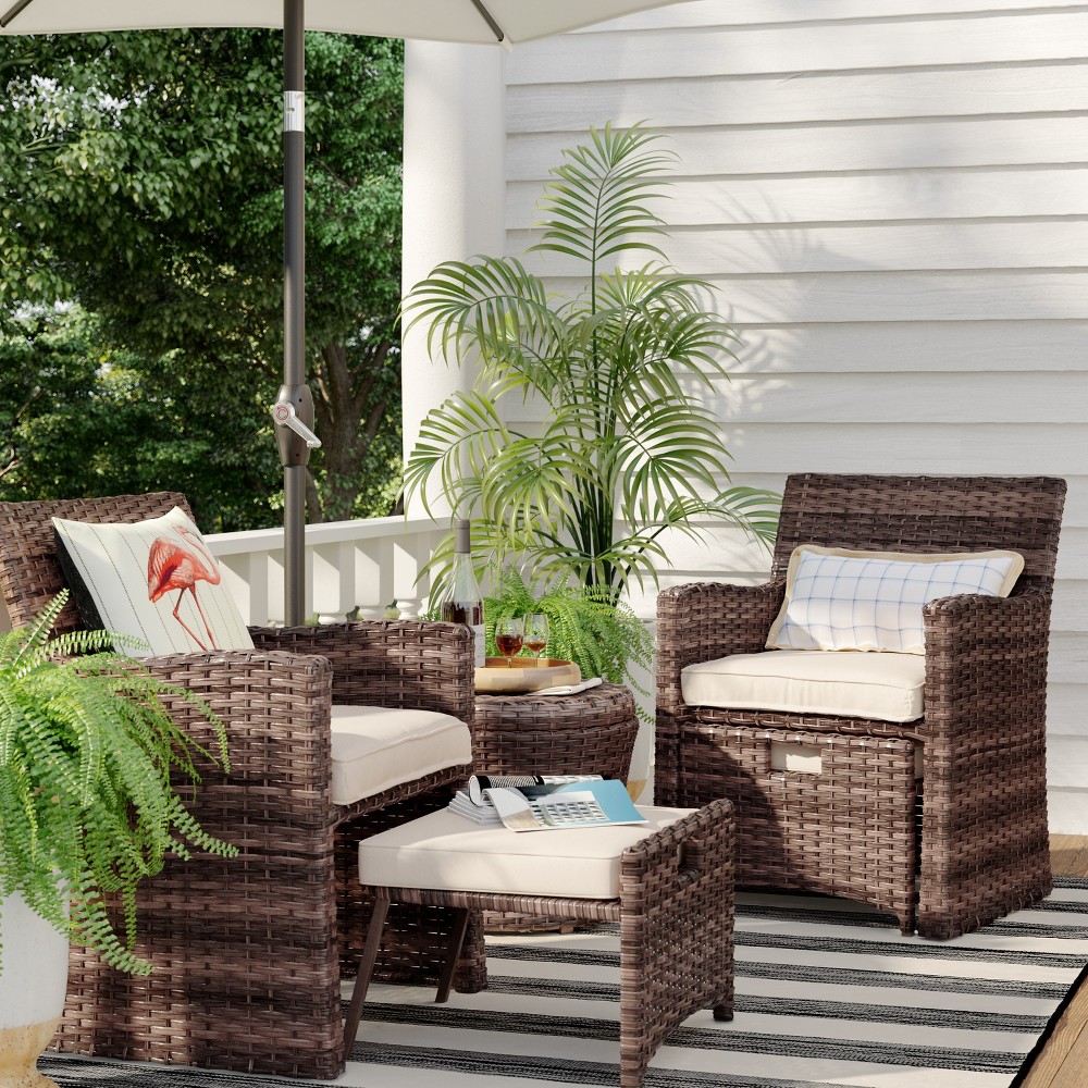 Photos - Garden Furniture Halsted 5pc Wicker Patio Seating Set - Tan - Threshold™