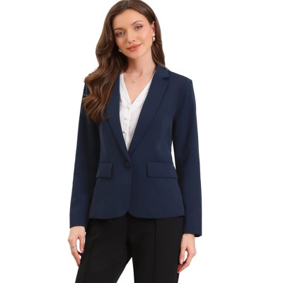 INSPIRE CHIC Women's Notch Lapel Long Sleeve One Button with Pockets Shoulder Pads Casual Blazer