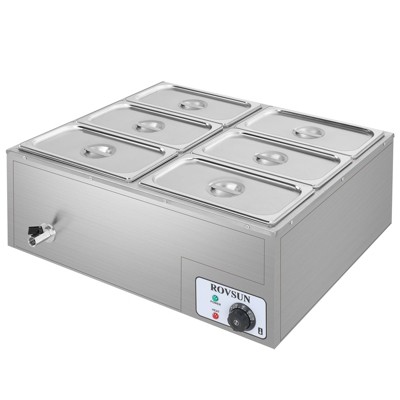 ROVSUN Electric Commercial Food Warmer, Steam Table Stainless Steel Bain Marie Buffet Countertop with Temperature Control and Lid