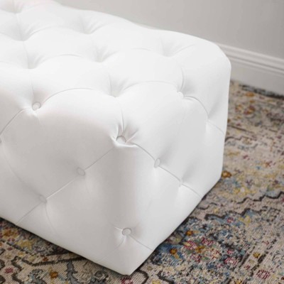 48" Luxe White Faux Leather Tufted Entryway Bench