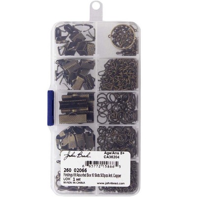 John Bead 503pcs 10 Slots Jewelry Antique Copper Rectangle Findings Kit Assortment Box