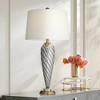 Pacific Coast Lighting 30 1/4" Tall Twist Large Modern End Table Lamp Silver Gray Finish Glass Single White Shade Living Room Bedroom Bedside House - 2 of 4