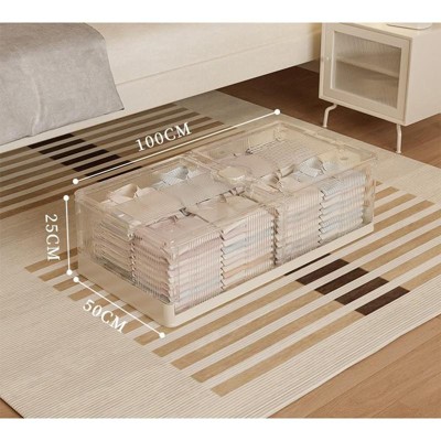 2Pcs Plastic Bed Bottom Folding Storage Box Plastic Transparent Extra Large Roller Dustproof Storage Box