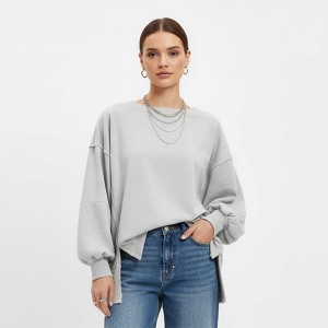 Women's Slouchy Crewneck Sweatshirt - Stretch Polyester Blend with Side Slit Details Cherie Code - 1 of 4