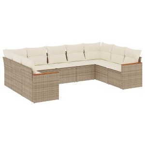 vidaXL 9 Piece Patio Sofa Set with Cushions Beige Poly Rattan - Without Table - 1 of 4