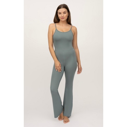 Yogalicious Illusion Ribbed Scarlett Flare Jumpsuit - Stormy Sea - X Small  : Target