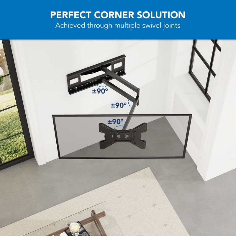 Mount-It! Full Motion Extended Corner Long Arm TV Wall Mount, 40" Extra Long Reach Extension Fits Flat Panel TVs Up to 400x400 VESA, 110 Lbs Capacity, 5 of 10