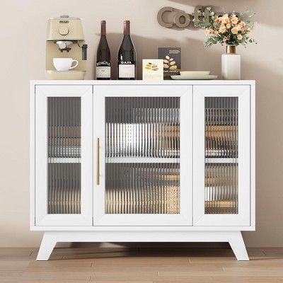 Buffet Storage Cabinet with Fluted Glass Door, 36" Modern Sideboard Cabinet with 2-Tier Storage