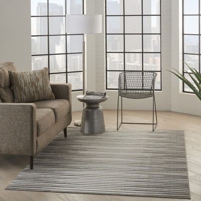 Calobra Light Grey Striped 4' x 6' Hand-Knotted Synthetic Rug