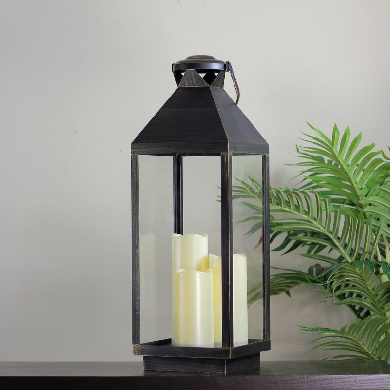 Northlight 24" Gold Brushed Black Candle Lantern with Flameless LED Candles, 3 of 4