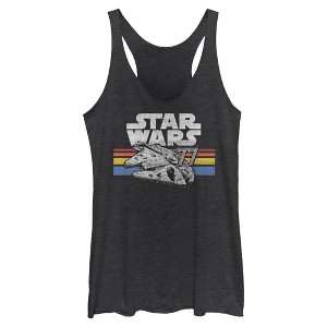 Womens Star Wars Millennium Falcon 77' Vintage Stripes Racerback Tank - 1 of 4
