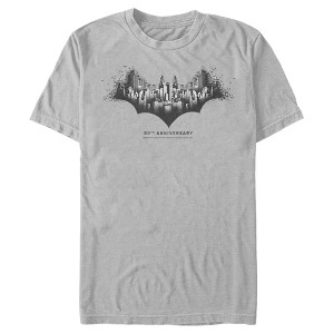 Men's Batman Gotham Skyline Bat Shape T-Shirt - 1 of 3