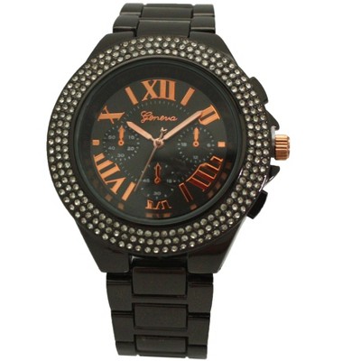 OLIVIA PRATT CLASSY 3-DIAL AND RHINESTONE BEZEL METAL WATCH