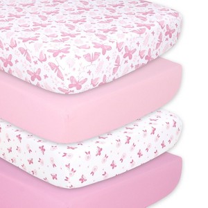 The Peanutshell Pink Butterfly 4-Pack Crib Fitted Sheet Set in Pink/White - 1 of 4