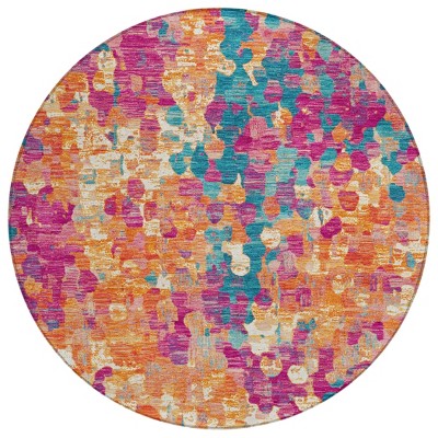 HomeRoots 8' Blush Orange And Teal Blue Round Abstract Washable Indoor Outdoor Area Rug