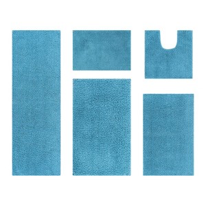 Micro Plush Collection 100% Polyester Solid Tufted 5 Piece Bathroom Rug Set with Gel Form Backing, Machine Washable - 1 of 4