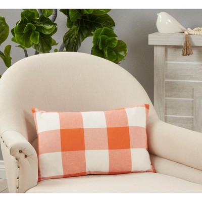 Orange Buffalo Plaid Throw Pillow with Poly Filling