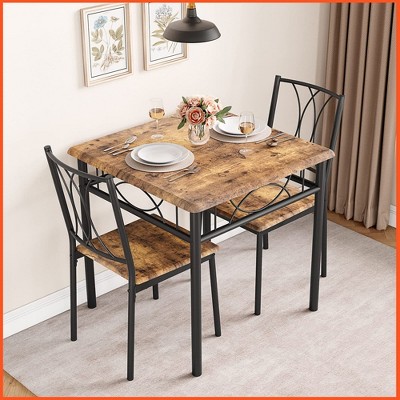 Dining Table Set for 2, Kitchen Table and Chairs, Square Dining Room Table Set , 3 Piece Dining Table Set , Rustic Brown