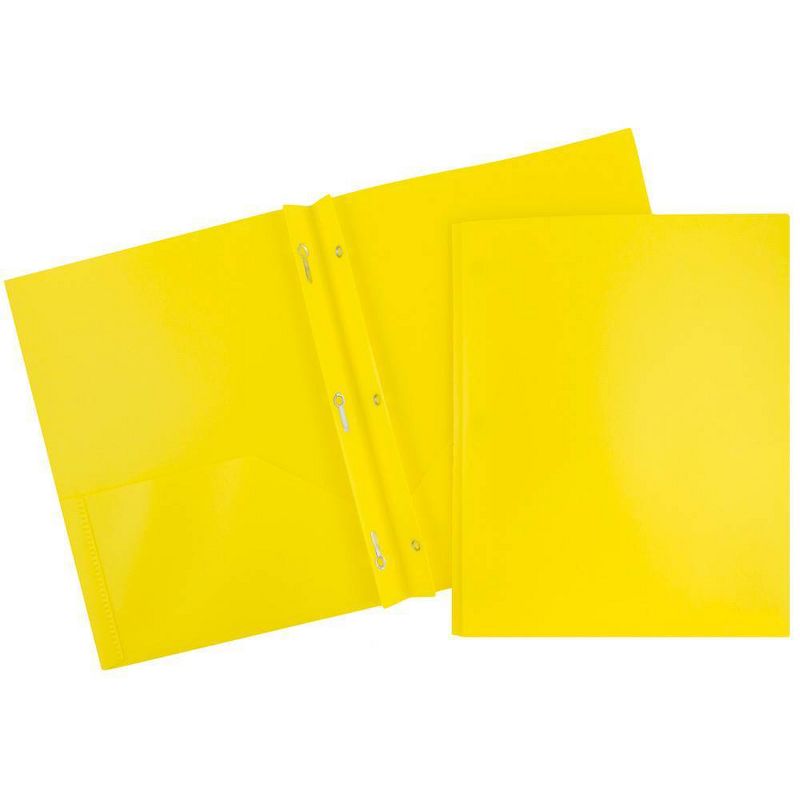JAM 6pk POP 2 Pocket School Presentation Plastic Folders with Prong Fasteners Yellow, 1 of 8