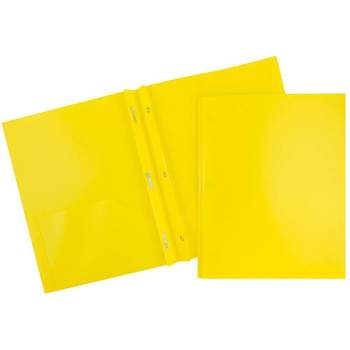 JAM 6pk POP 2 Pocket School Presentation Plastic Folders with Prong Fasteners Yellow