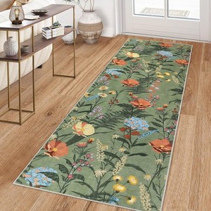 homfan Runner Rug,Washable Hallway Runner Rug Ultra-Thin Low Pile Foldable Mat Non Slip Non-Shedding Kitchen Rugs Indoor  Floral Accent Runners - 1 of 4