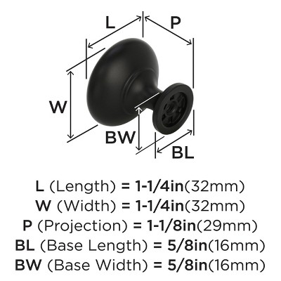 Matte Black Round Cabinet Knob with Mounting Hardware