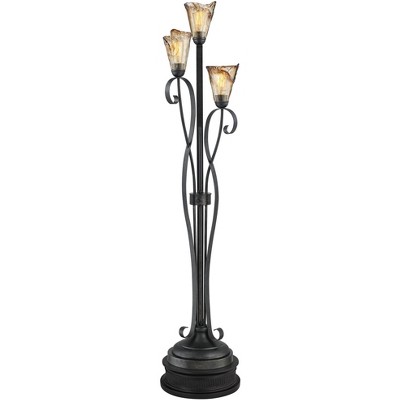 Franklin Iron Works Gardena Black and Amber Glass 3-Light Tree Floor Lamp with Black Riser