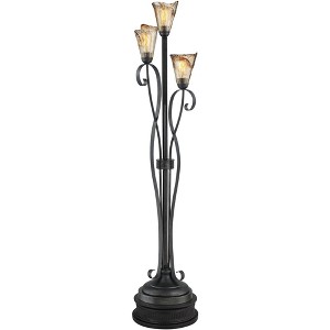 Franklin Iron Works Industrial Rustic Farmhouse Floor Lamp 70" Tall Black with Black Riser 3-Light Wavy Amber Art Glass Shade for Living Room Reading - 1 of 4
