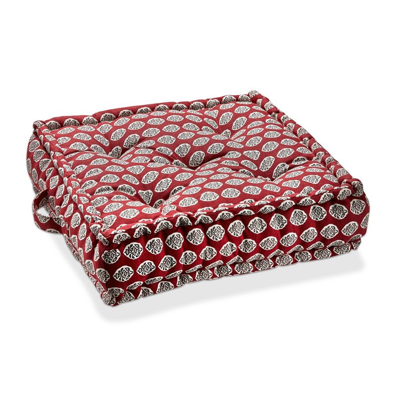 tagltd 18"x18" Red Block Print Cotton Floor Decorative Throw Pillow with Handles Poly Filled Insert Square, 1 of 2