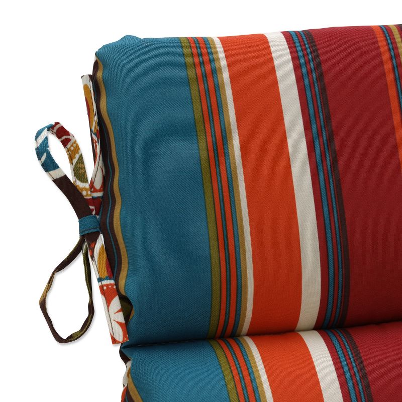 Outdoor Reversible Rounded Chair Cushion - Brown/Turquoise Floral/Stripe - Pillow Perfect, 6 of 12
