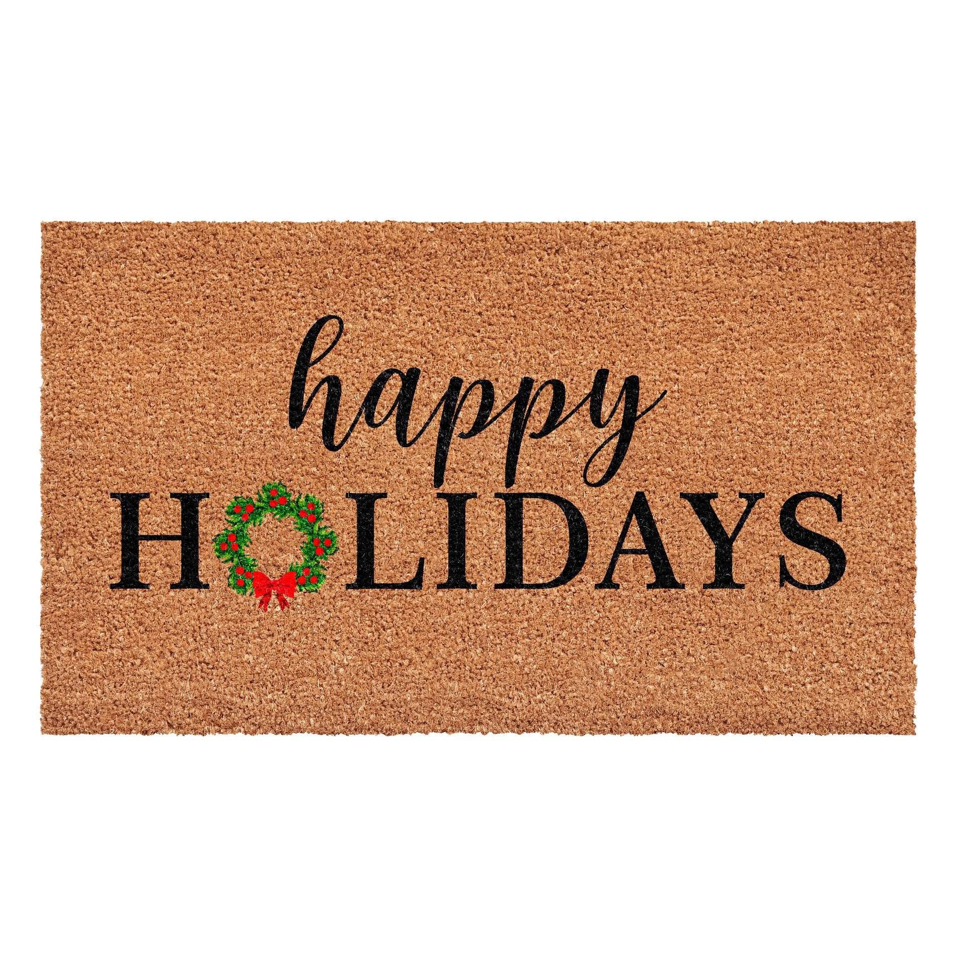 HomeRoots 17" X 29" Brown Black And Green Christmas Happy Holidays Outdoor Coir Door Mat