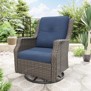 Bestier Patio Wicker Glider Swivel Chairs with Padded Cushion, Outdoor PE Rattan Rocking Chair with Ergonomic High Back for Garden, Porch, Backyard - 1 of 4