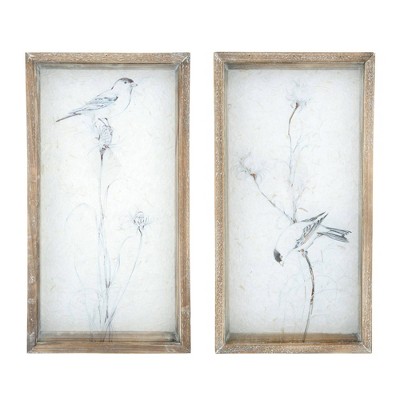 Photo 1 of 10 x 19.1 (Set of 2) Bird on Glass Decorative Wall Art with Shadowbox Frame - 3R Studios