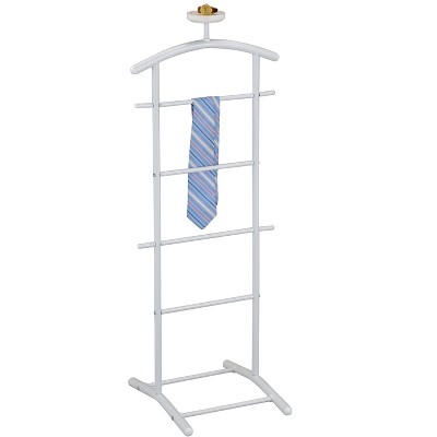 Menros White Metal Suit Valet Stand with Accessory Shelf