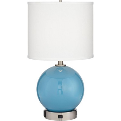 Pacific Coast Lighting Aquarius 21" High Sphere Small Modern Accent Table Lamp USB Port AC Power Outlet Blue Glass Single Living Room Charging