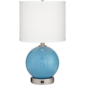 Pacific Coast Lighting Aquarius 21" High Sphere Small Modern Accent Table Lamp USB Port AC Power Outlet Blue Glass Single Living Room Charging - 1 of 4