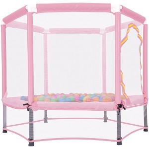 55'' Toddlers Trampoline with Safety Enclosure Net and Balls, Indoor Outdoor Mini Trampoline for Kids - 1 of 4