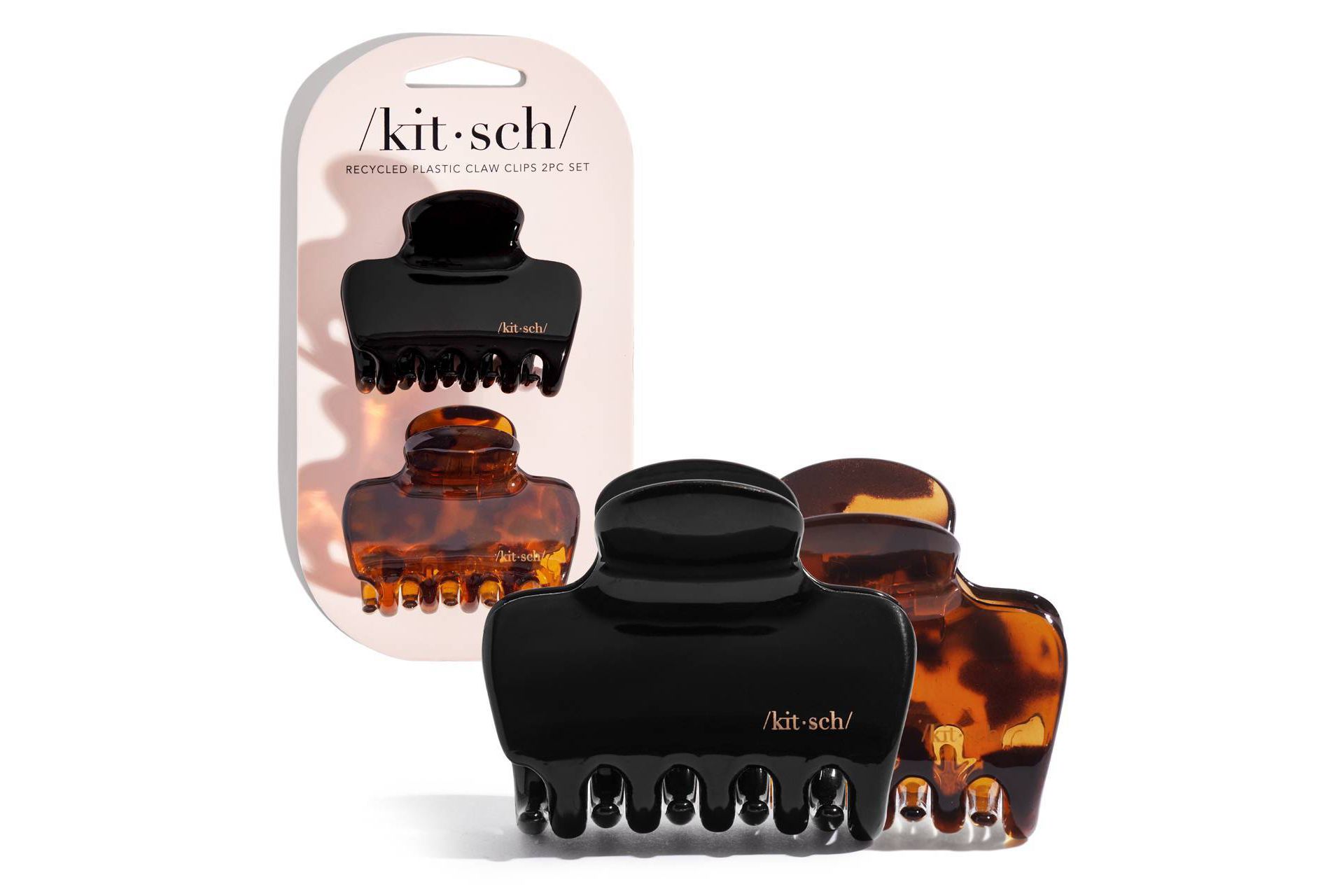 Kitsch Recycled Plastic Medium Puffy Claw Clips - 2pc - Black/Tortoise: For All Hair Types, Hair Styling, Securing Hair