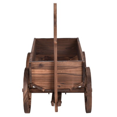 Rustic Brown Wooden Wagon Planter with Wheels