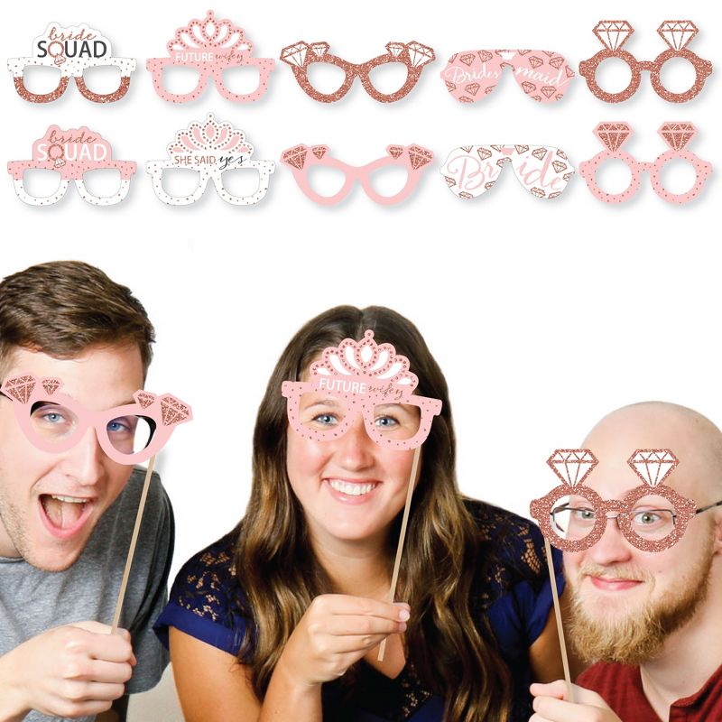Big Dot of Happiness Bride Squad Glasses - Paper Card Stock Rose Gold Bridal Shower or Bachelorette Party Photo Booth Props Kit - 10 Count, 2 of 6