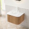 Dexmalle Natural Wood Wall-Mounted Floating Curved Edges Striped Storage Cabinet with Drawer - 2 of 4