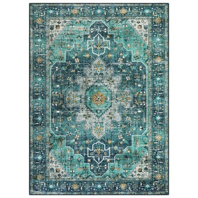 Lahome Ultra-Thin Machine Washable Vintage Boho Area Rug-Soft Low-Pile Carpet for Living Room, Bedroom, or Entryway