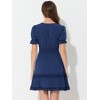 INSPIRE CHIC Women's V Neck Smocked Elastic Waist Short Sleeve Boho Crochet Trim Mini Dress - 4 of 4