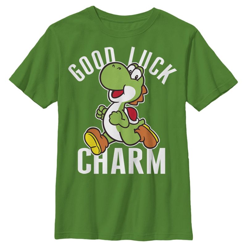Boy's Nintendo Super Mario Yoshi St. Patrick's Good Luck Charm T-Shirt, 1 of 4