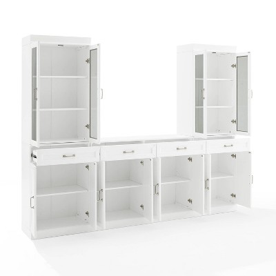 White 3-Piece Sideboard and Glass Door Pantry Set with Adjustable Shelves