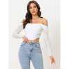 Allegra K Women's Ruched Off Shoulder Push Up Party Mesh Sheer Long Sleeve Corset Crop Top - 3 of 4