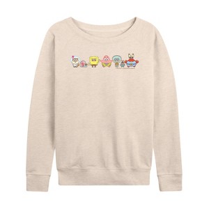 Women's - Spongebob Squarepants - Adorabob Lineup Full Color Lightweight French Terry Wide Neck Long Sleeve Shirt - 1 of 4