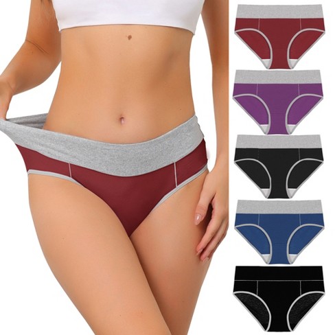 Agnes Orinda Women's 5 Packs High Rise Brief Stretchy Underwear Burgundy,  Purple, Black, Blue, Dark Black Small